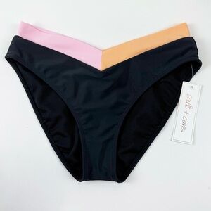 Salt + Cove Bikini Bottom Juniors Size Small Black Pink Orange Band Swim NWT